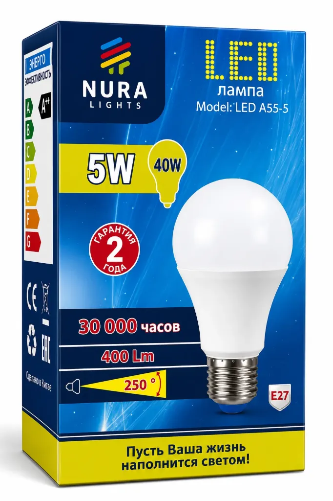Nura LED A55 5W E27 6500K лампа