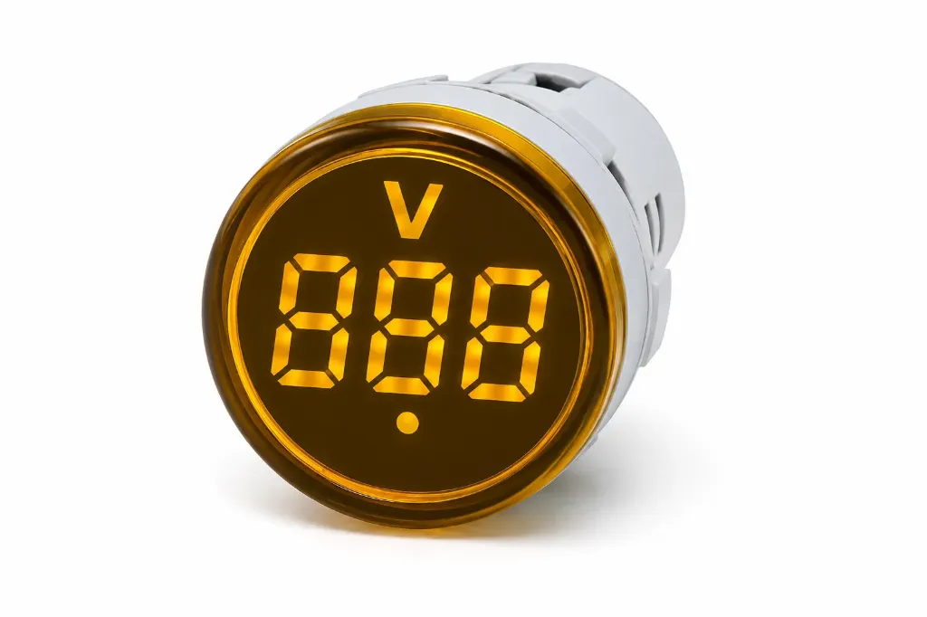 Вольтметр жёлтый  круглый AD136-22DSV  (Nura Electric)