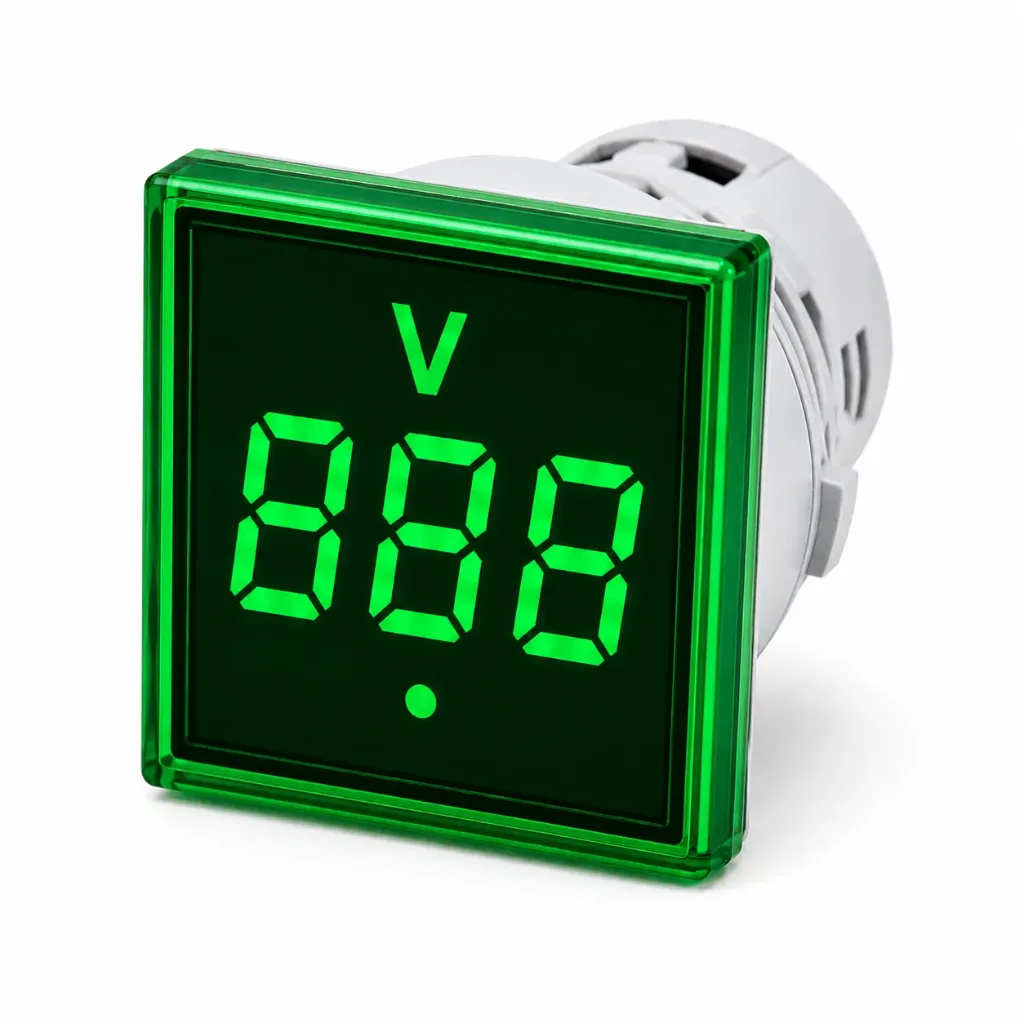 Вольтметр зелёный квадратный AD136-22VMS (Nura Electric)