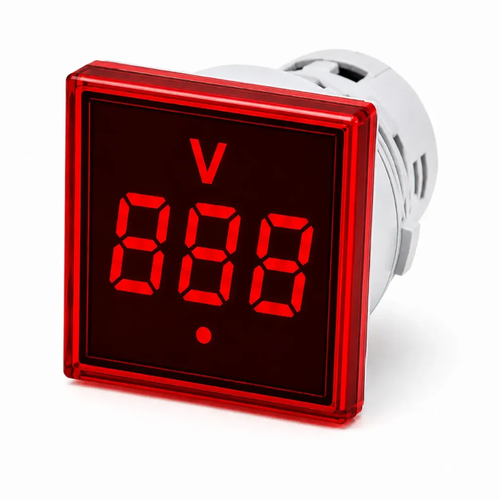 Вольтметр красный квадратный AD136-22VMS (Nura Electric)