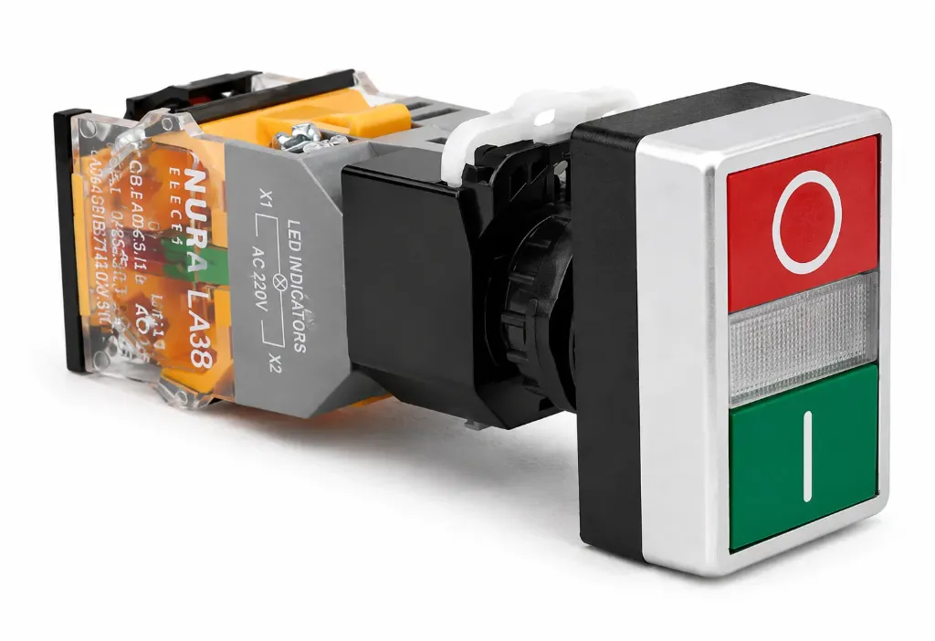 Кнопка пуск-стоп подсветкой с фиксации  LA155-B8-11RD (Nura Electric)